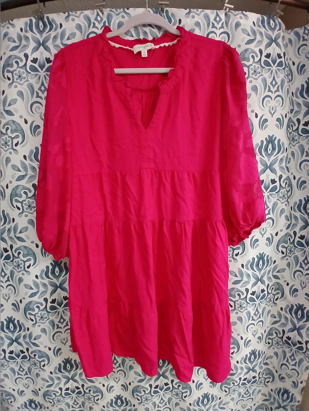 Umgee Fuschia Tiered Peasant Dress
